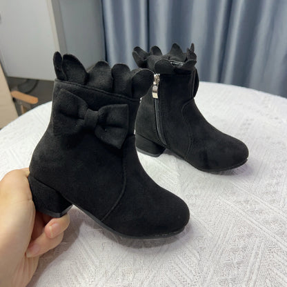 Spring Autumn Bow Girls Fashion Toddler Boots PU Leather Low Heel Kids Princess Boots Party Zip Children Ankle Baby Girl Shoes