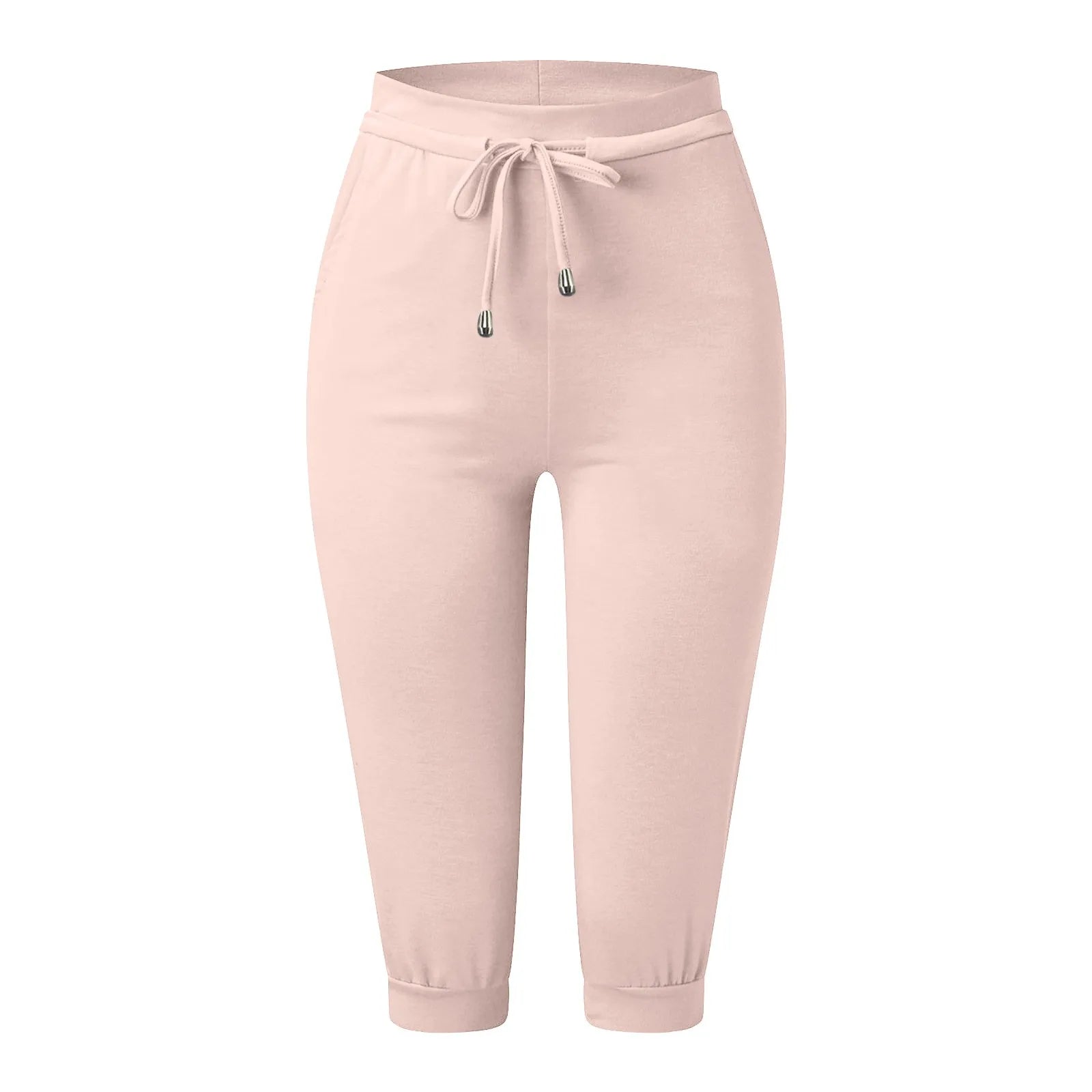 Classic Solid Color Jogging Pants Women Cotton Linen Capris Trousers Bandage Double Pocket Pants Summer Beach Vacation Wear