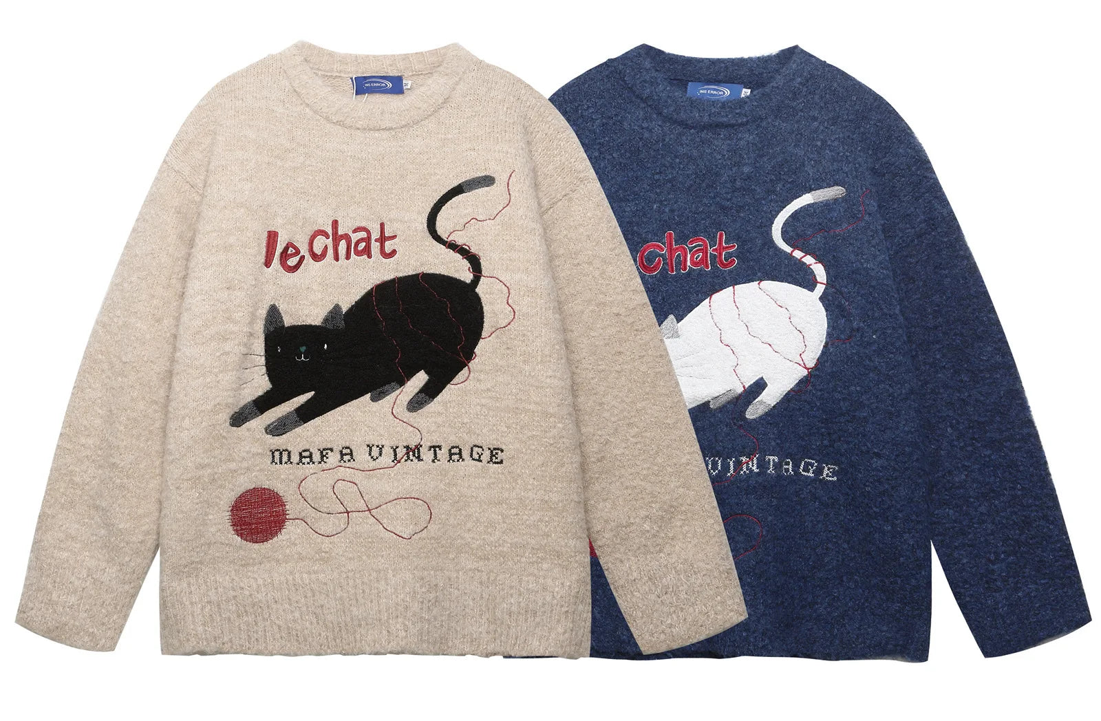 2025 Autumn and winter men's and women's American retro fun cute cat jacquard knitted sweater loose and lazy couple's top Badiee Stylez