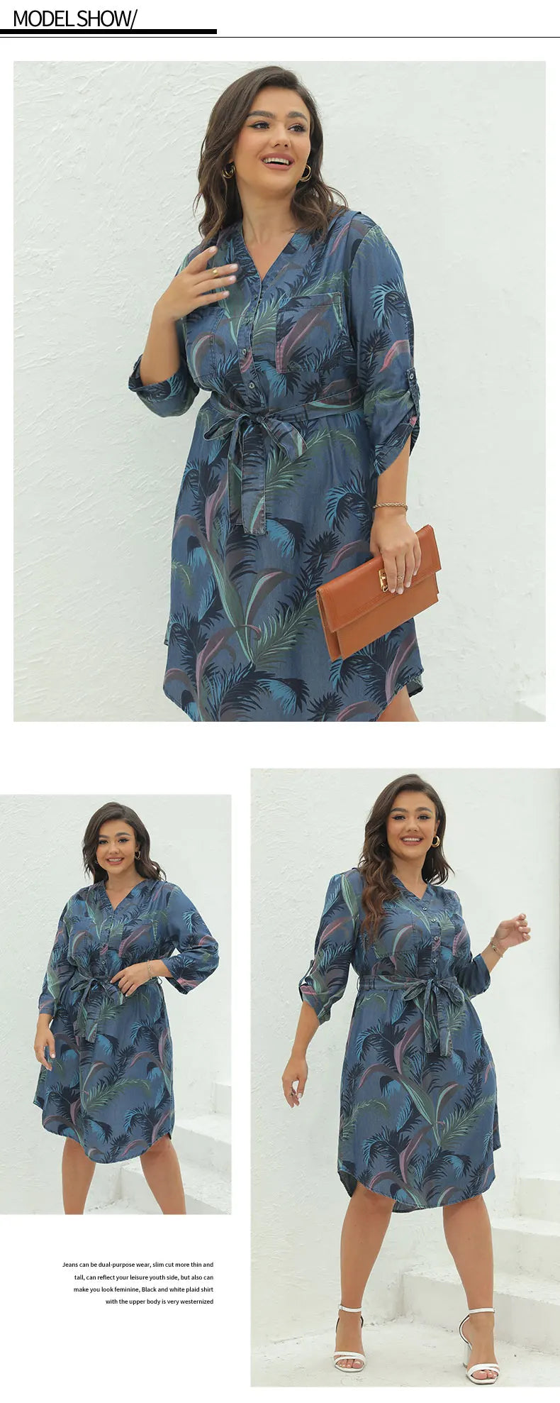 Women's Plus Size Denim Dress Summer Chic Elegant Dress For Chubby Women's Woven Cotton Dress