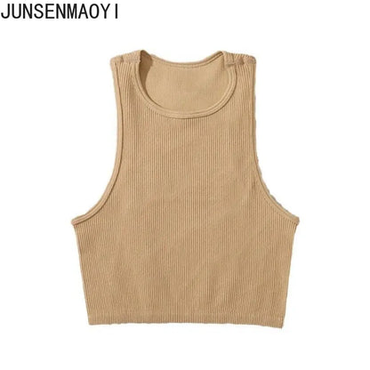 DIY Print Customize Sleeveless Vest Women's Summer High Waist Short Crop Top Fitness Running Yoga Clothes Slim Fast Dry Clothes khaki