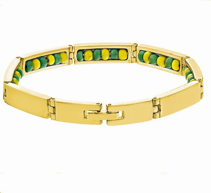 Wholesale New Arrival Stainless Steel Jewelry Green and Yellow Color Orula Elegua Bracelet Mix Beads Unisex Bangle For Women Men Badiee Stylez