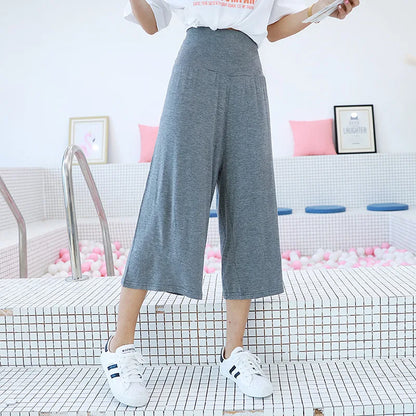 Spring Summer Modal Wide leg pants calf length Loose Casual yoga pant Plus size High Waist three quarter Trousers All match