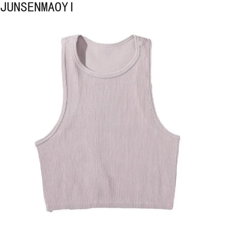 DIY Print Customize Sleeveless Vest Women's Summer High Waist Short Crop Top Fitness Running Yoga Clothes Slim Fast Dry Clothes light purple