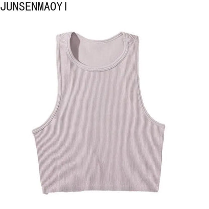 DIY Print Customize Sleeveless Vest Women's Summer High Waist Short Crop Top Fitness Running Yoga Clothes Slim Fast Dry Clothes light purple