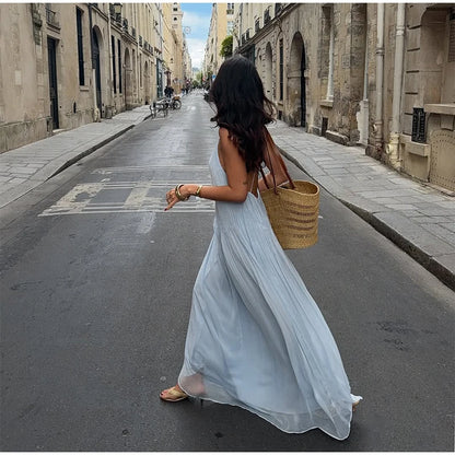 Fashion Solid Pleated Jumpsuit Women Chic Sleeveless U Neck Backless Loose Vacation Pants Set 2025 Summer Holiday Street Outfit