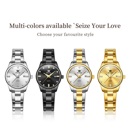 OLEVS Elegant Fashion Brand Women's Watches Gold Waterproof cCalendar Quartz Watch for Lady Stainless Steel Original Wristwatch