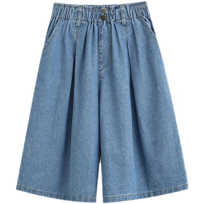 High Waist Wide Leg Loose Denim Shorts Women 2024 Summer New Arrivals Half Length Blue Color Jeans Shorts Korean Casual Jeans