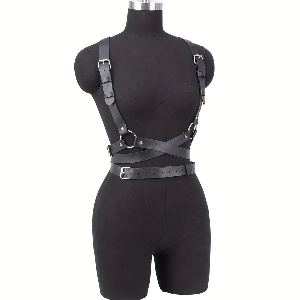 Adjustable Women's Gothic Punk Faux Leather Belt Perfect Waist and Chest Charms for Holiday and Casual Wear