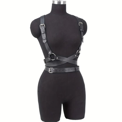 Adjustable Women's Gothic Punk Faux Leather Belt Perfect Waist and Chest Charms for Holiday and Casual Wear