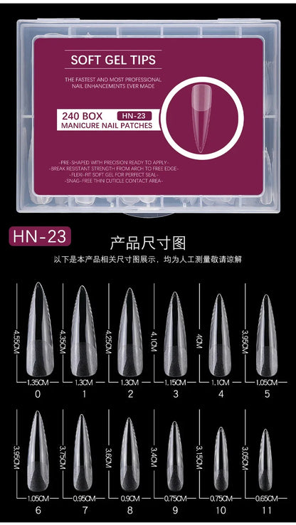 240PCs Extra Long XXL Size False Nail Tips Soft Gel Coffin Square Almond Fake Nail Tips Half Matte No Trace Traceless Nails