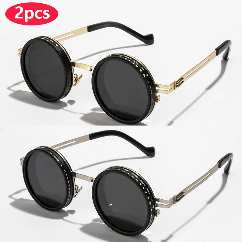 Brand Polarized Round Sunglasses ND9 Adjustable Dimming Sun Glasses Men Women Retro Punk Men's Eyeglasses Outdoor Shades UV400 2pcs z03a