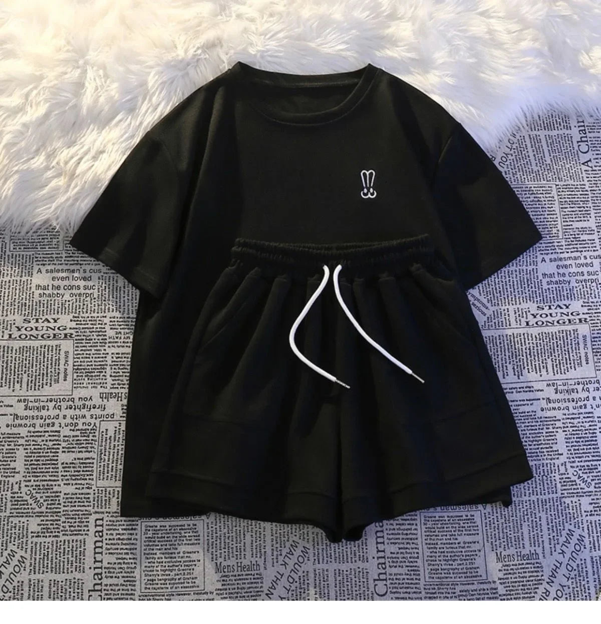 Summer Casual Fashion Embroidered Short Sleeve Shorts Set Women Loose Two Piece Comfortable Sports Set White Outwear Badiee Stylez