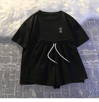 Summer Casual Fashion Embroidered Short Sleeve Shorts Set Women Loose Two Piece Comfortable Sports Set White Outwear Badiee Stylez