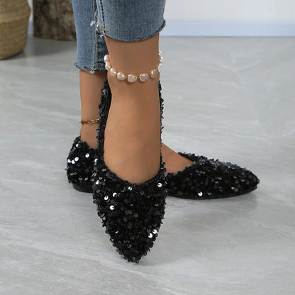 Sequin Designer 2025 Spring New Style Fashion Round Toe Non-slip Flat Shoes Casual Comfortable Shallow Mouth Women's Loafers