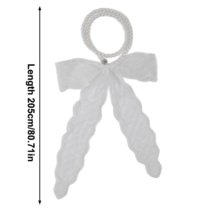 High-Quality Retro Silk Scarf Featuring Lace; Versatile Long Streamer Headband