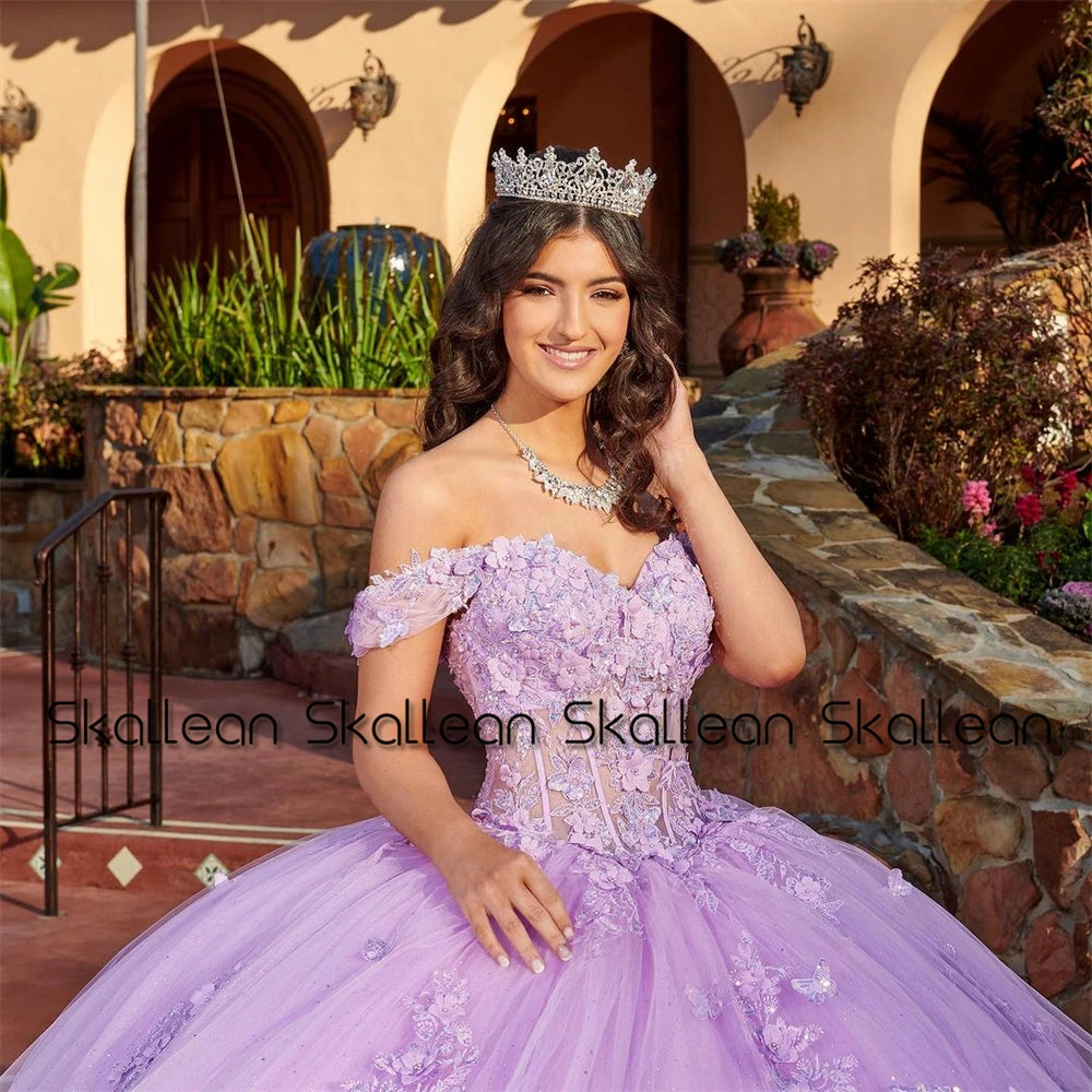 Skallean Tiered Quinceanera Dresses Princess Sweet 16 Years Girl Birthday Party Beads Lace Appliques Vestidos 15 De Quinceañera Badiee Stylez