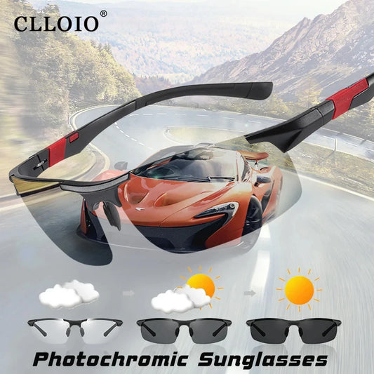 SZTZX Aluminum Rimless Photochromic Sunglasses Men Polarized Day Night Driving Glasses Chameleon Anti-Glare Sport gafas de sol