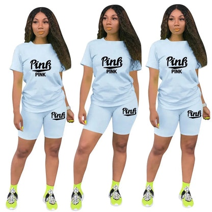 Hot Sale Of The Season round Neck Short Sleeve Printed Home Leisure Base Layer Set Multicolor Summer Bottoming Outfit Women's Sk Badiee Stylez