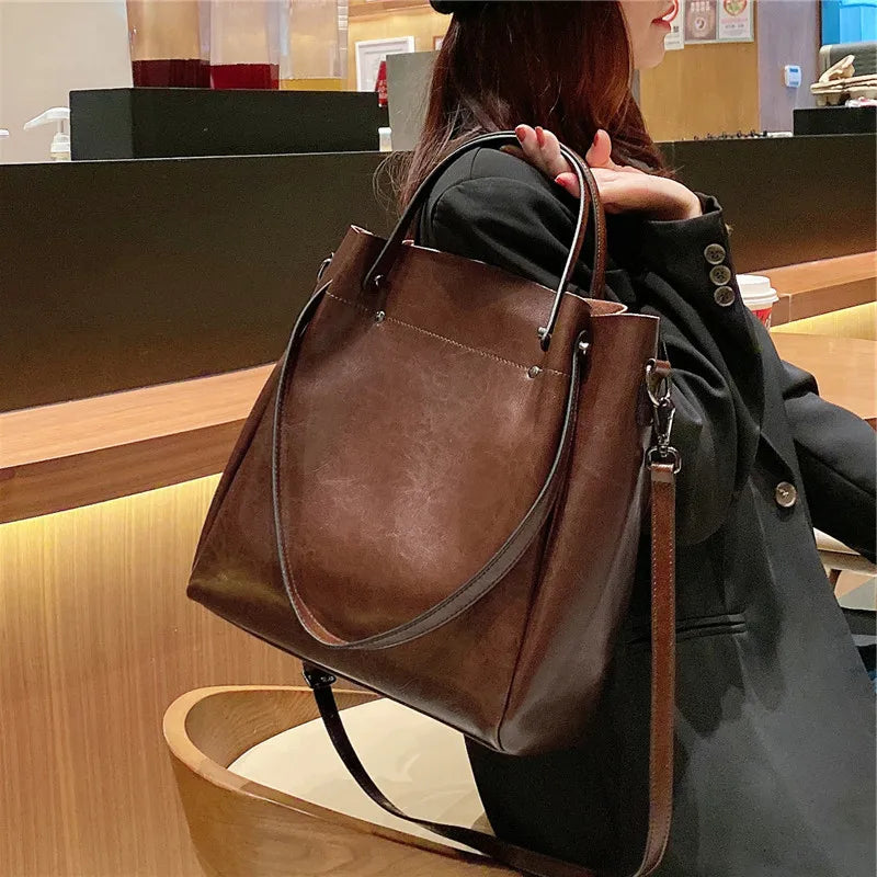 Burminsa Retro Cowhide Genuine Leather Handbags For Women 2025 Luxury Designer Work Tote Shopping Ladies Shoulder Crossbody Bags