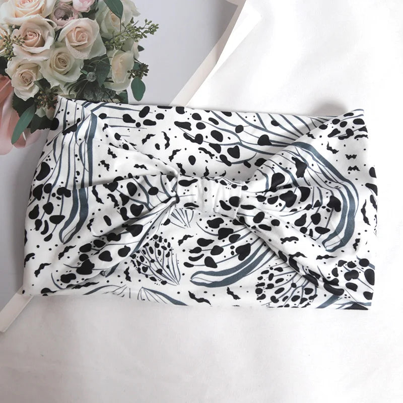 Women Wide -Side Pilates Elastic Hair Bands Yoga Leopard Print Headband Running Cycling Turban Makeup Hair Hoop Makeup Headwrap D