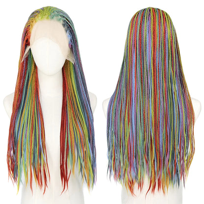 Ombre Blue Box Braided Wigs for Women 26inch Knotless Goddess Box Braid Lace Front Wig Colored Crochet Braid Synthetic Wig Rainbow 26inches 13x3 Lace Front