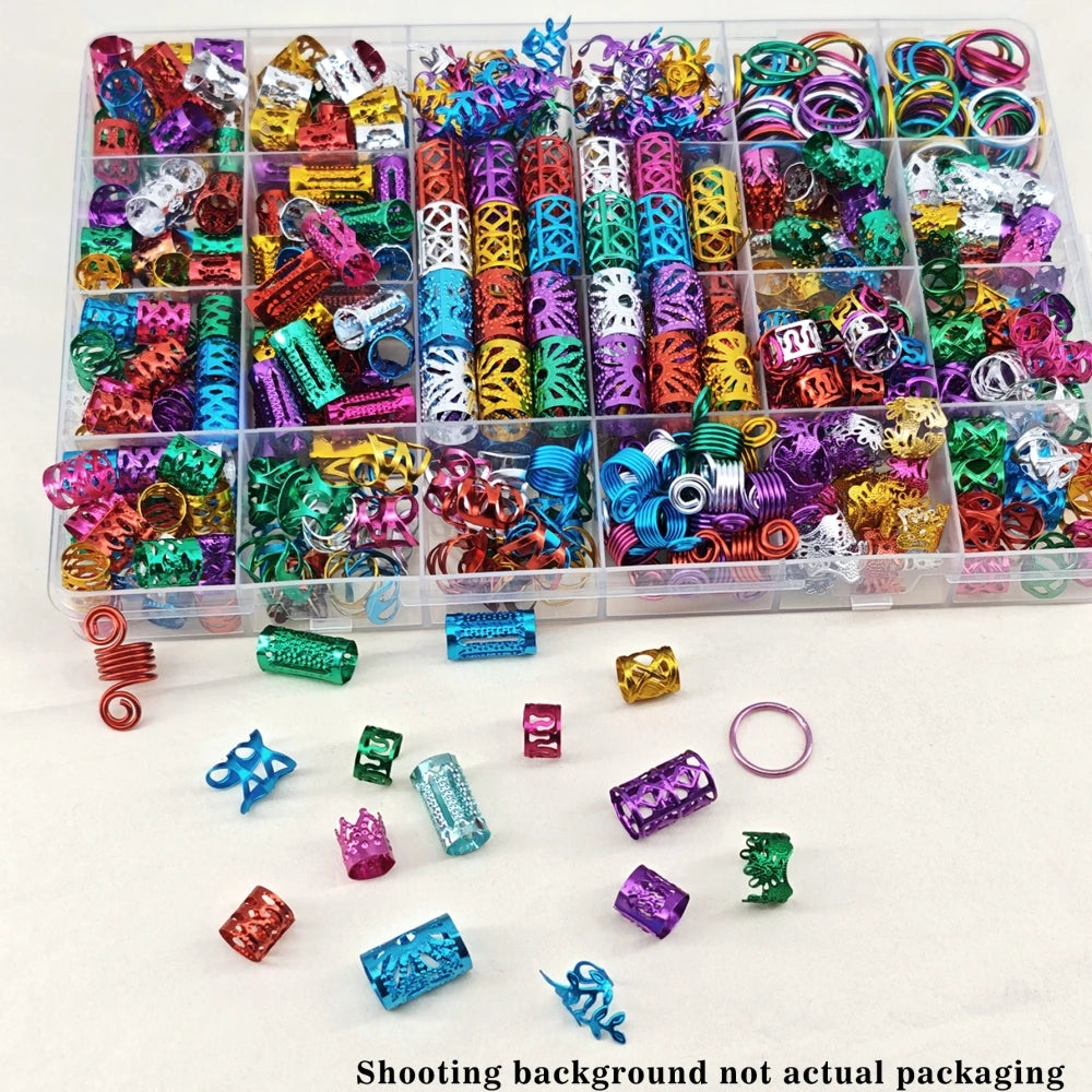 280pcs Alloy Hair Accessories Set, Elegant BOHO Style, Hollow Beaded Designs, Round Shape, Solid Color Hair Jewelry