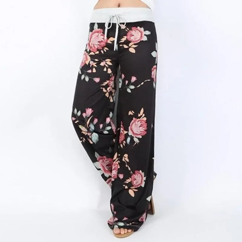 S-8XL Fashion Women Casual Loose Stretch Printing Long Wide Leg Yoga Pants Drawstring Lounge Pants Pajama Pants