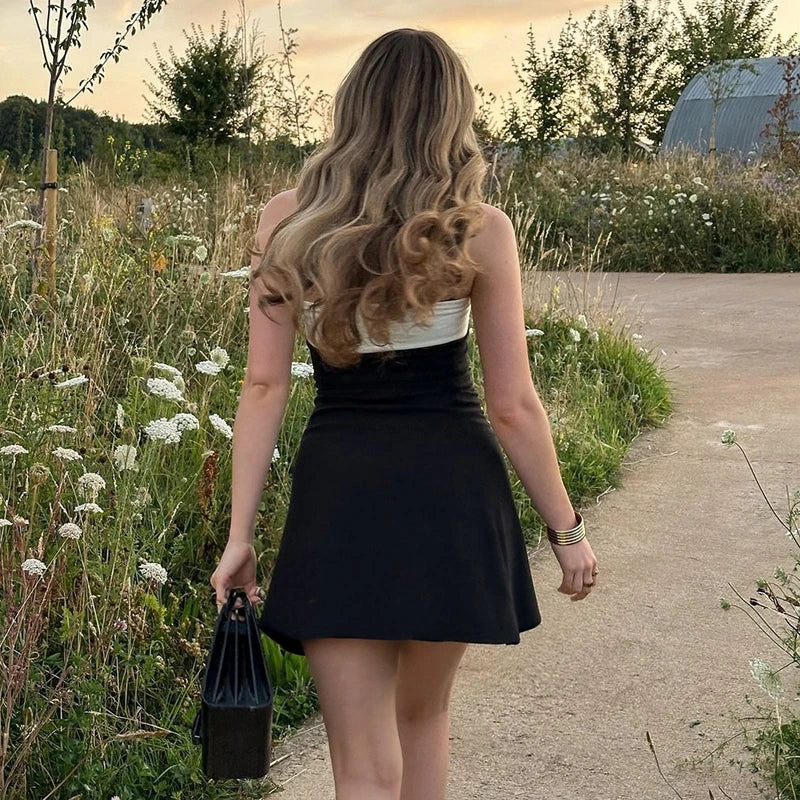 Hugcitar Color Block Strapless Patchwork Sexy Bodycon Mini Dress 2025 Summer Women Elegant Clothes Evening Party Festival