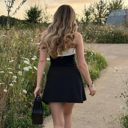 Hugcitar Color Block Strapless Patchwork Sexy Bodycon Mini Dress 2025 Summer Women Elegant Clothes Evening Party Festival