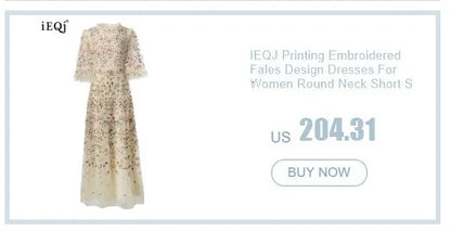 IEQJ Fashion Pink Embroidered Sequins Dress Women's Round Neck Ruffles Half Sleeves Ankle-length Dresses New 3A132 Badiee Stylez