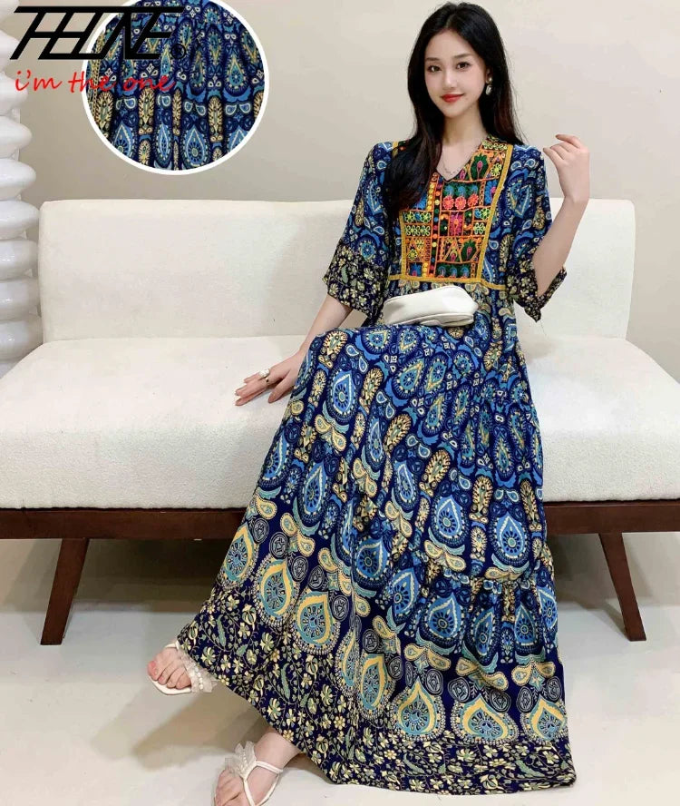 Indian Dress for Women Summer Embroidery Chic Elegant Party Dresses Clothes Vintage Long Maxi Prom Bohemian Beach Robe Vestidos Badiee Stylez