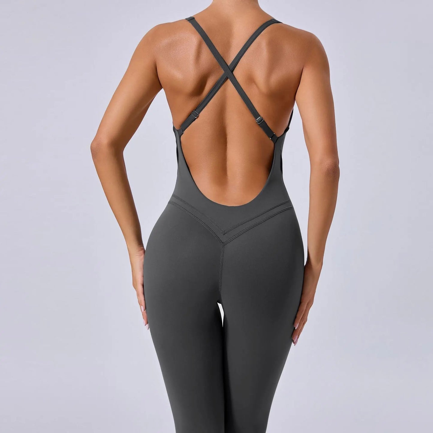 Rompers Yoga Sets Solid Black Hollow Out Bandage Backless Cross Jumpsuit for Women Fitness One-piece Gym Clothing Tracksuit