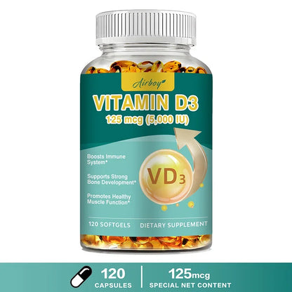 Vitamin D3 - Promotes Strong Bones and Teeth, Immunity, Healthy Muscle Function 120 Capsules