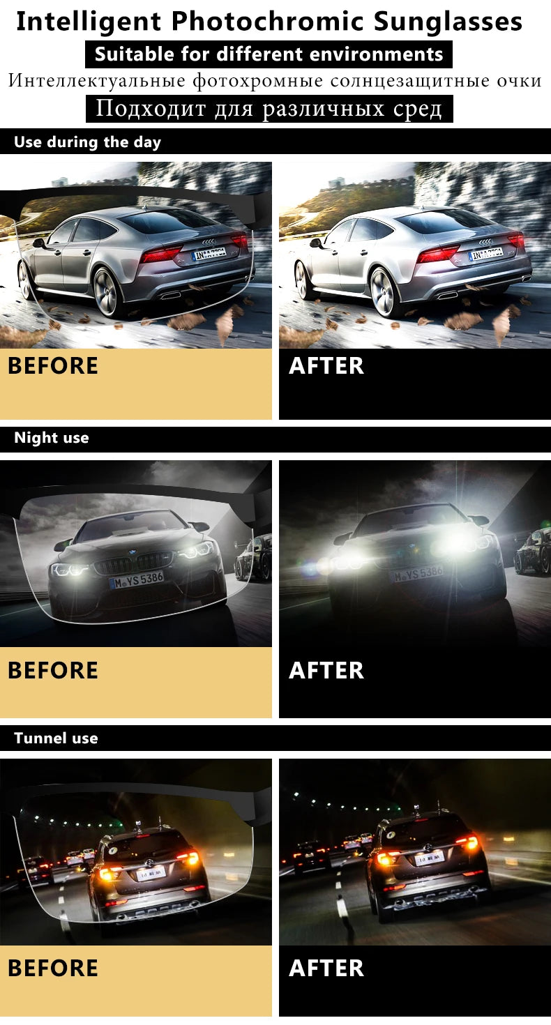 SZTZX Aluminum Rimless Photochromic Sunglasses Men Polarized Day Night Driving Glasses Chameleon Anti-Glare Sport gafas de sol