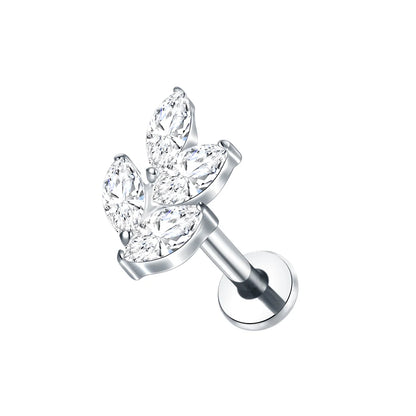 1PC Titanium Zircon Star Flower Labret Piercing for Women Cartilage Tragus Daith Helix Stud Earring Body Jewelry TC059-1 1.2x8mm