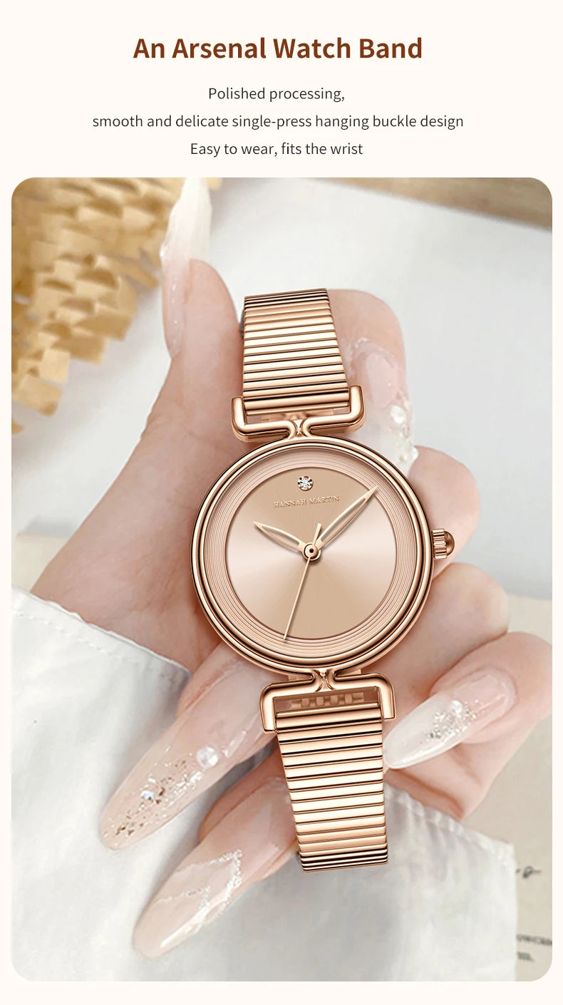 Women Quartz Watch Fashionable Simple Style Japanese Movement Rhinestone Rose Gold Stainless Steel Mesh Luxury Watch for Ladies
