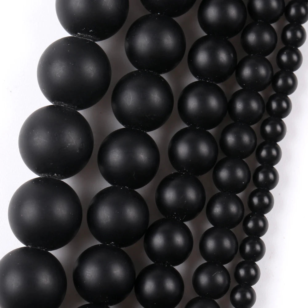 Natural Dull Polished Wood Jaspers Stone Spacer Beads For Jewelry Making DIY Necklace Bracelet 4mm-12mm Matte Round Beads 15" Matte Black Agates