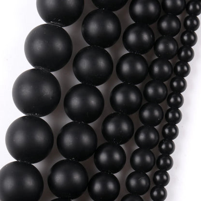 Natural Dull Polished Wood Jaspers Stone Spacer Beads For Jewelry Making DIY Necklace Bracelet 4mm-12mm Matte Round Beads 15" Matte Black Agates