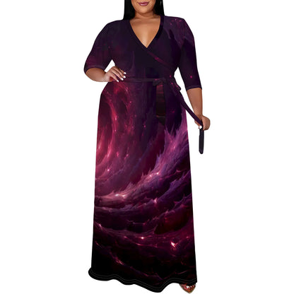 Women's party dress v neck maxi dress for summer XL-6XL White-11 CHINA