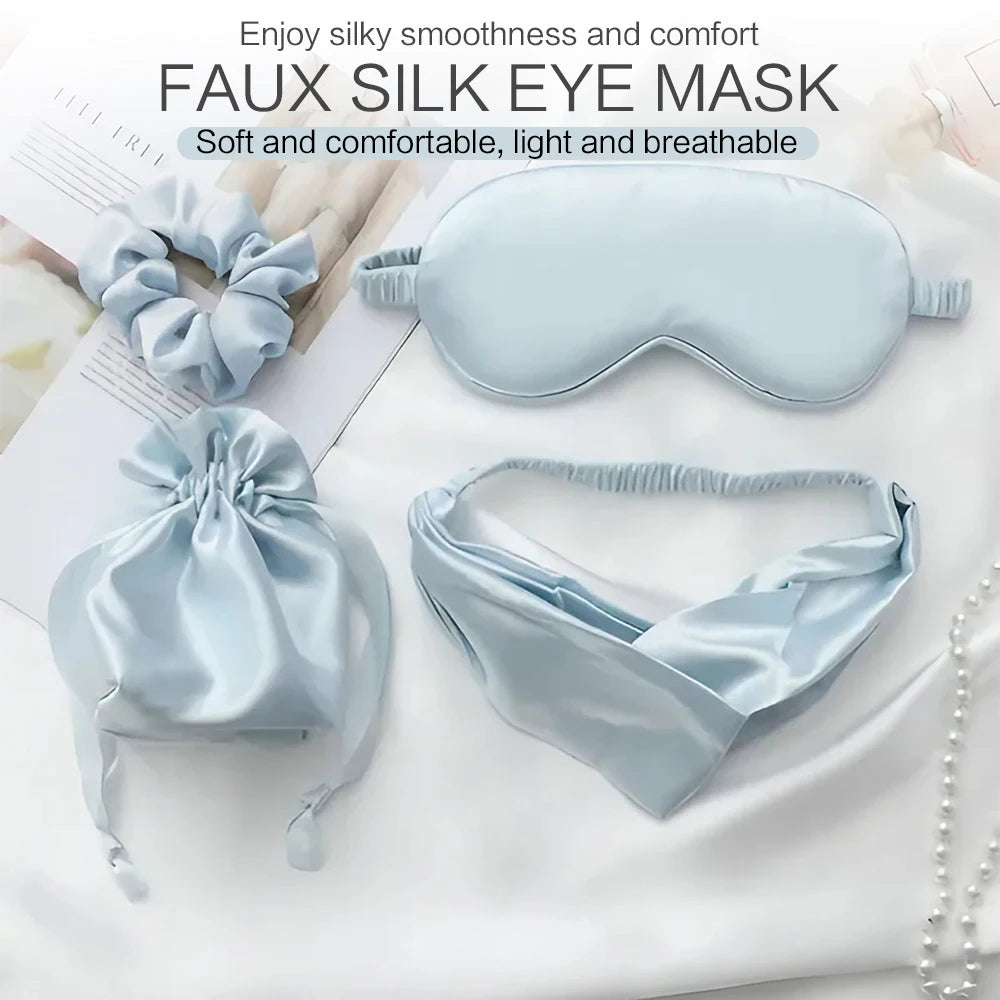 4 PCS Silk Sleeping Eye Mask Set Headband Headband Set Sleep Aid Eye Mask Rest Unisex Eye Mask Set Badiee Stylez