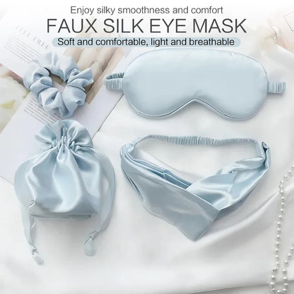 4 PCS Silk Sleeping Eye Mask Set Headband Headband Set Sleep Aid Eye Mask Rest Unisex Eye Mask Set Badiee Stylez