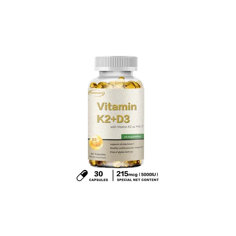 Vitamin K2 + D3 Supplement - Promotes Calcium Absorption, Helps Promote Bone, Teeth, Joints, Heart Immune Health 30 Capsules