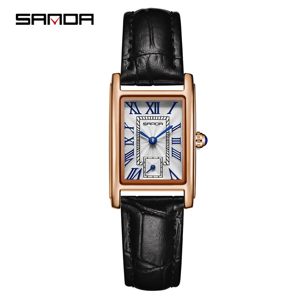 SANDA 1116 Quartz Watch Women Elegant Design Rectangle Dial Watches Waterproof Pointer Leather Business Ladies Wristwatches P Black Gold