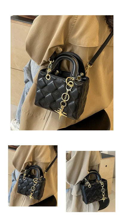 Small Top Handle Purses for Women Diamond Grid Luxury PU Leather Mini Satchel Crossbody Bag Elegant Square Bag