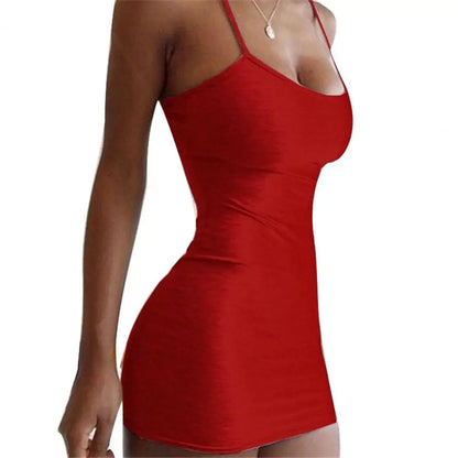 Durable Suspender Dress Skin-friendly Easy Cleaning Fashion Sheath Dress Nylon Dress for Anniversary Red