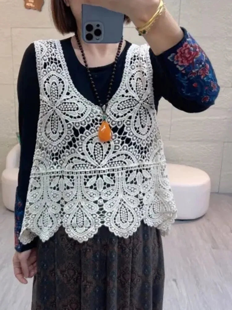 Thin T shirt Women Clothing Casual Vintage Streetwear Tops Coat Summer Spring Autumn Sleeveless Harajuku Clothes Women Vest A-white One Size