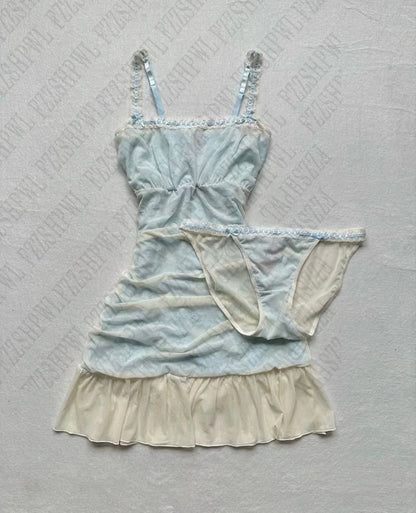 Sweet Y2K Woman Fashion Cute Clothing Dress Artsy Maiden Harajuku Sundress Aesthetic Chic Daily Fairy tale Classic Vintage Frock Blue