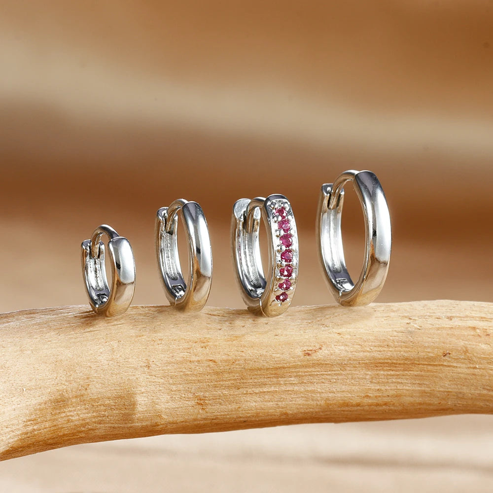 4PCS Set Stainless Steel Huggie Minimal Hoop Earrings 6/8/10mm Crystal Zirconia Helix Tragus Cartilage Earrings Piercing Jewelry Badiee Stylez