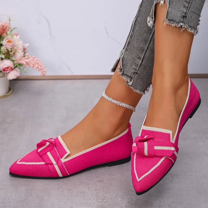 Women Flats New Ballet Pointed Toe Loafers Shoes for Women Slip-on Casual Low Heel Luxury Shoes Brand Butterfly Sneakers Women Rosy Red